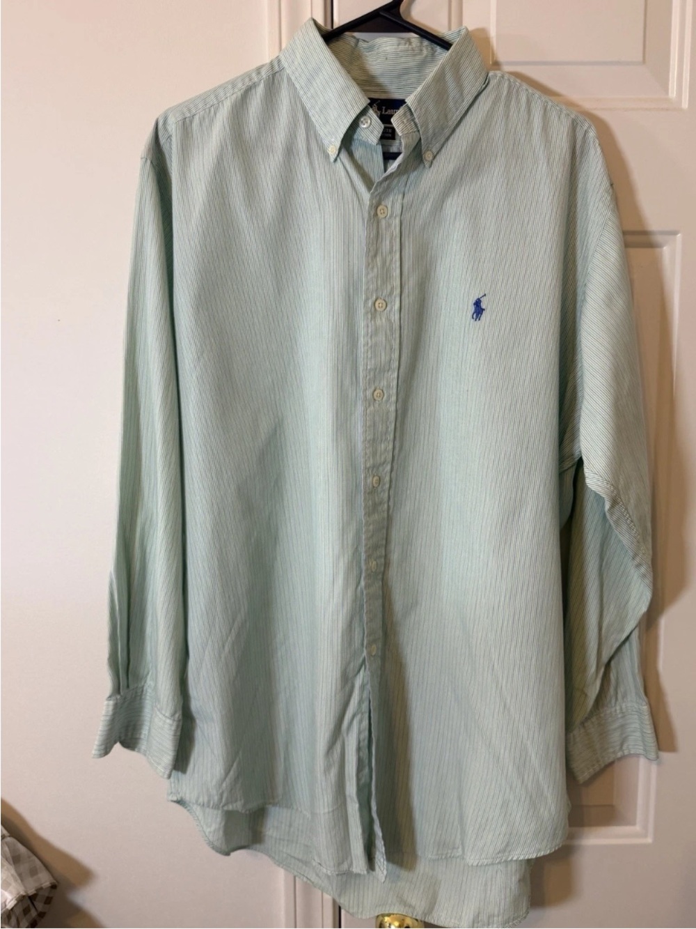 Vintage Polo Ralph Lauren Yarmouth Shirt Men's 16 32/33 Green Blue Striped 90s